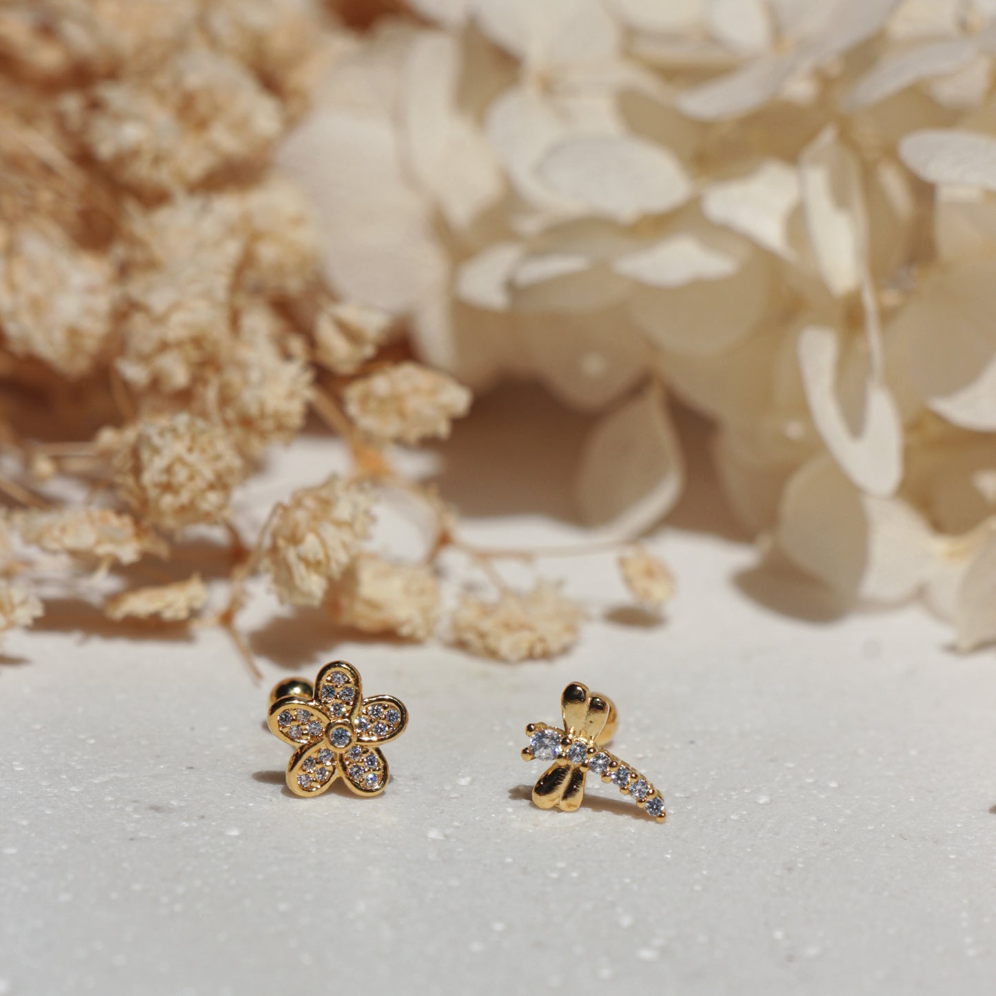 Cubic Zirconia Flower Piercing Stud
