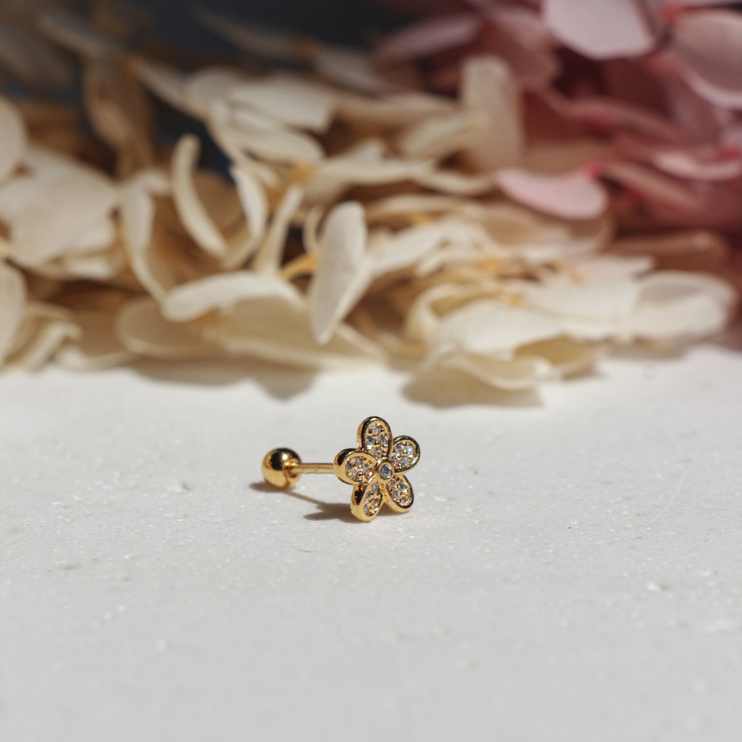 Cubic Zirconia Flower Piercing Stud