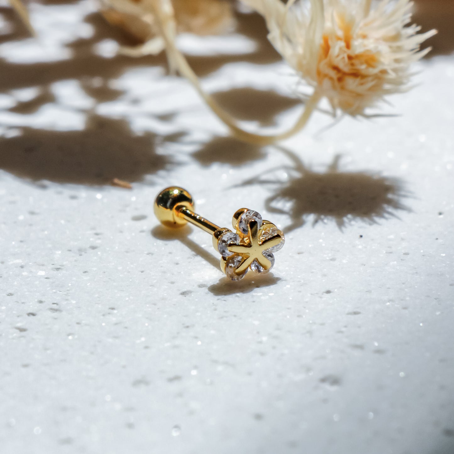 CZ Flower Piercing Stud
