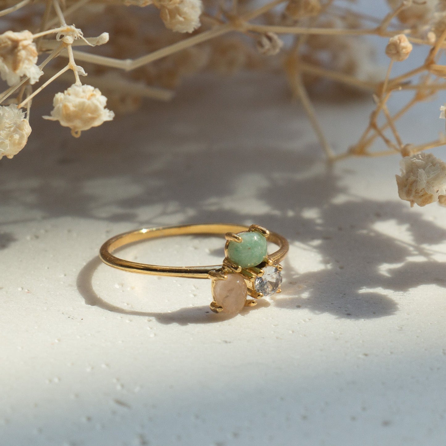 Green Aventurine Rose Quartz Ring