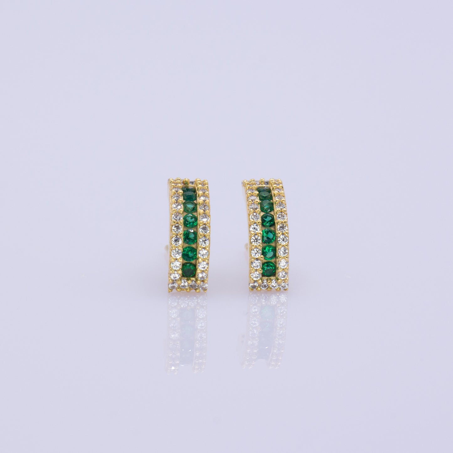 Green CZ Huggie Earrings