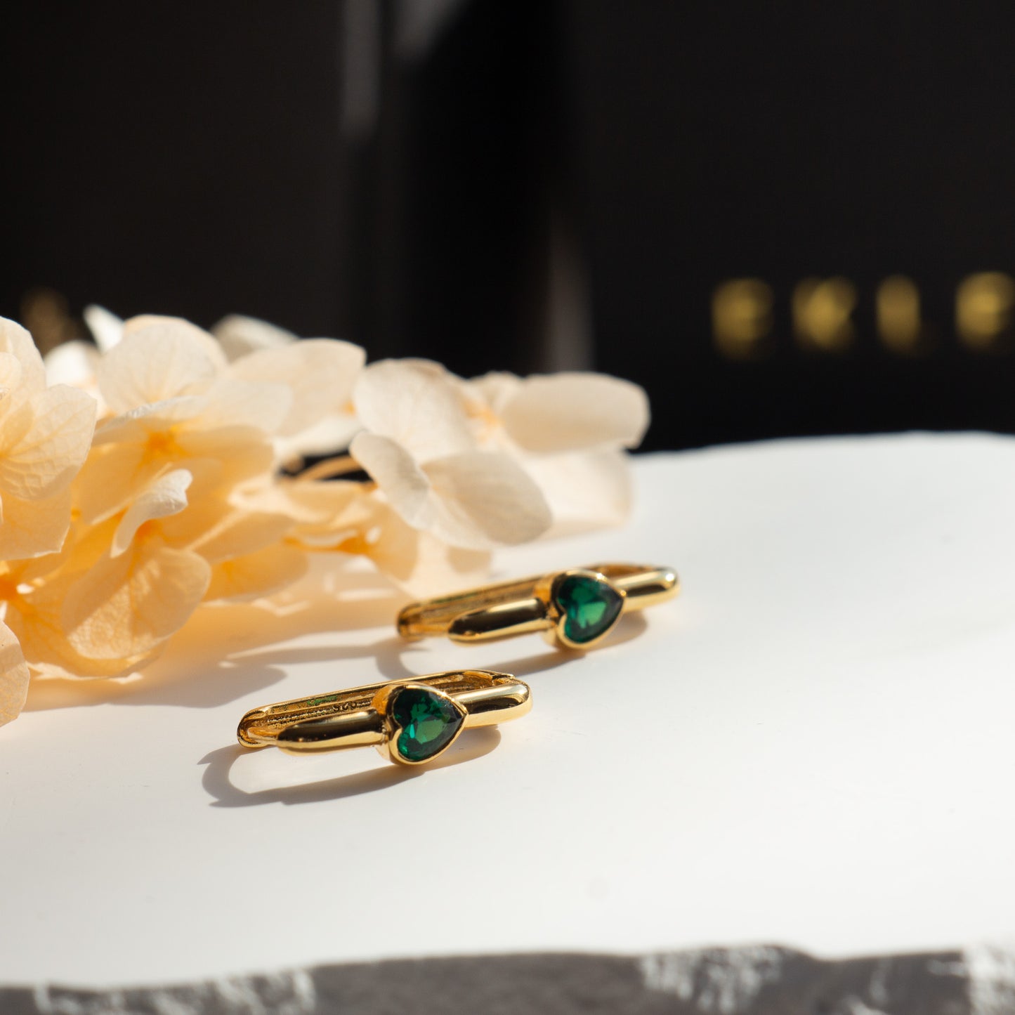 Green CZ Heart Huggie