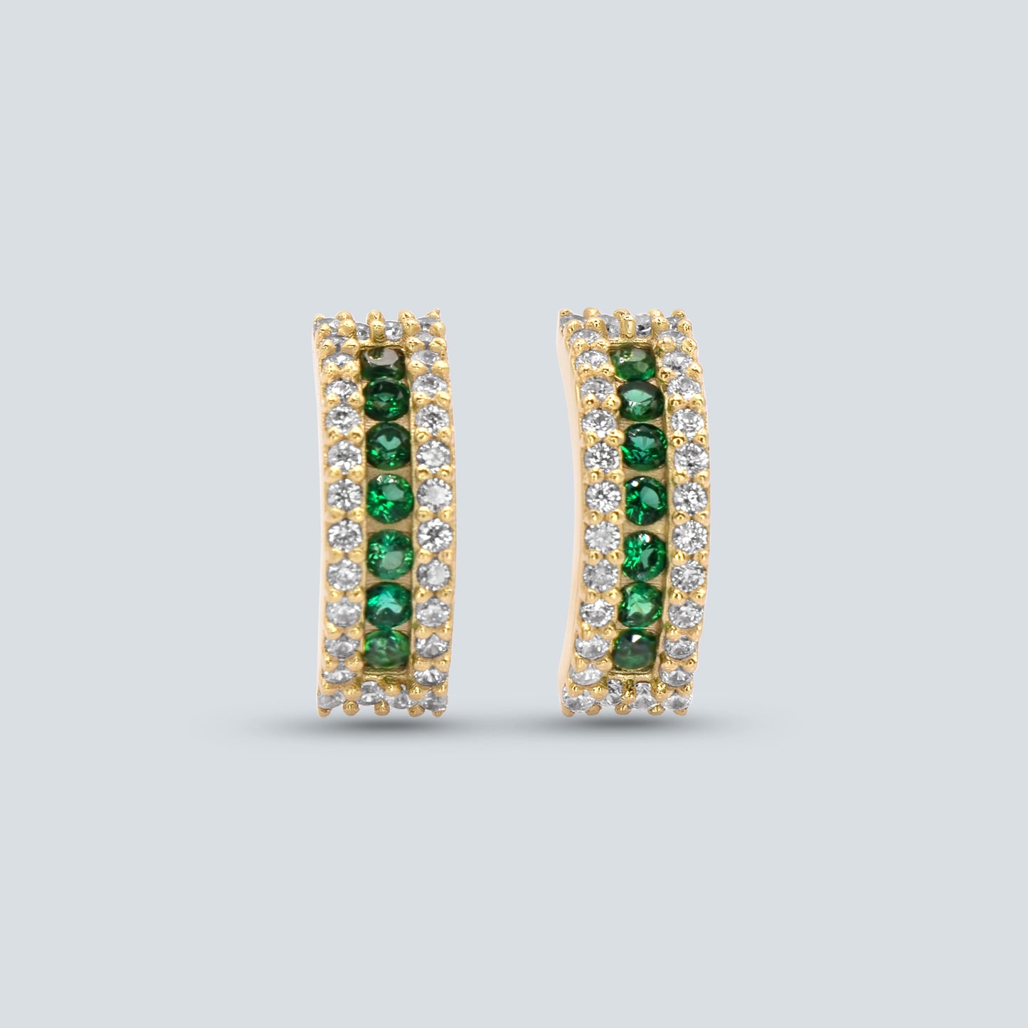 Green CZ Huggie Earrings