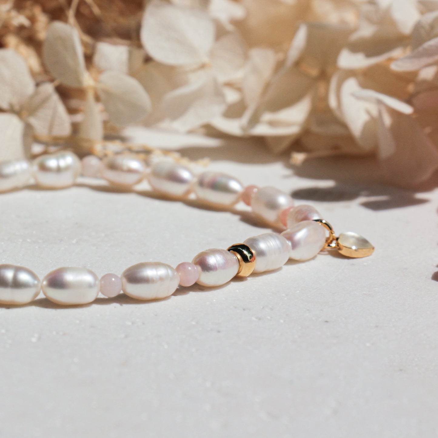 Freshwater Pearl with Coral Pink Enamel Bracelet