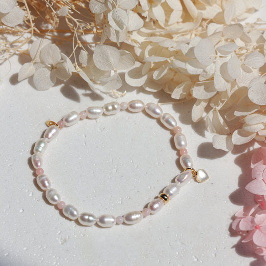 Freshwater Pearl with Coral Pink Enamel Bracelet