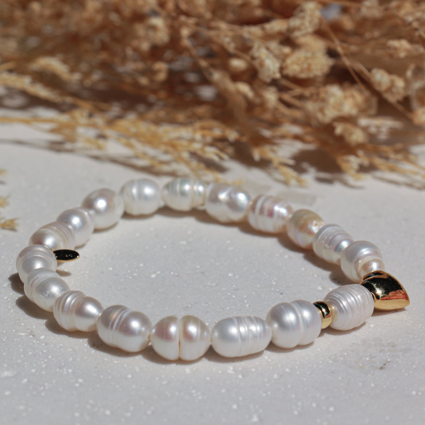 Freshwater Pearl Bracelet with Heart Charm