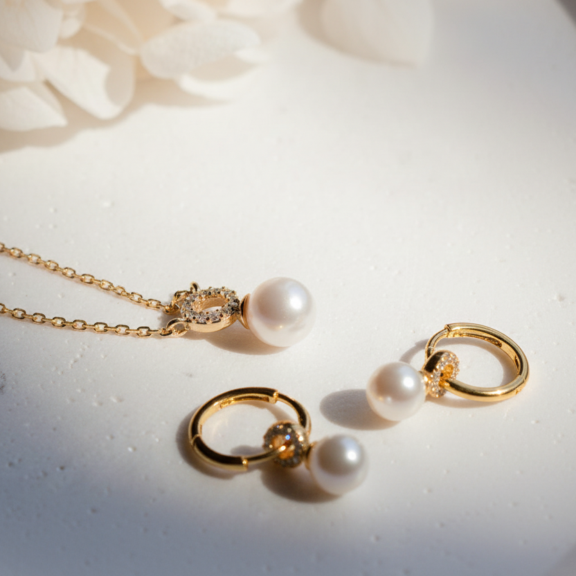 Crystal Pearl Classic Jewelry Set