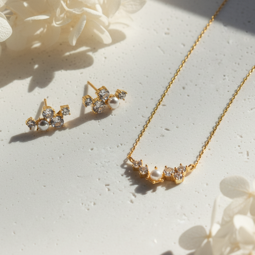 Crystal Pearl CZ Jewelry Set