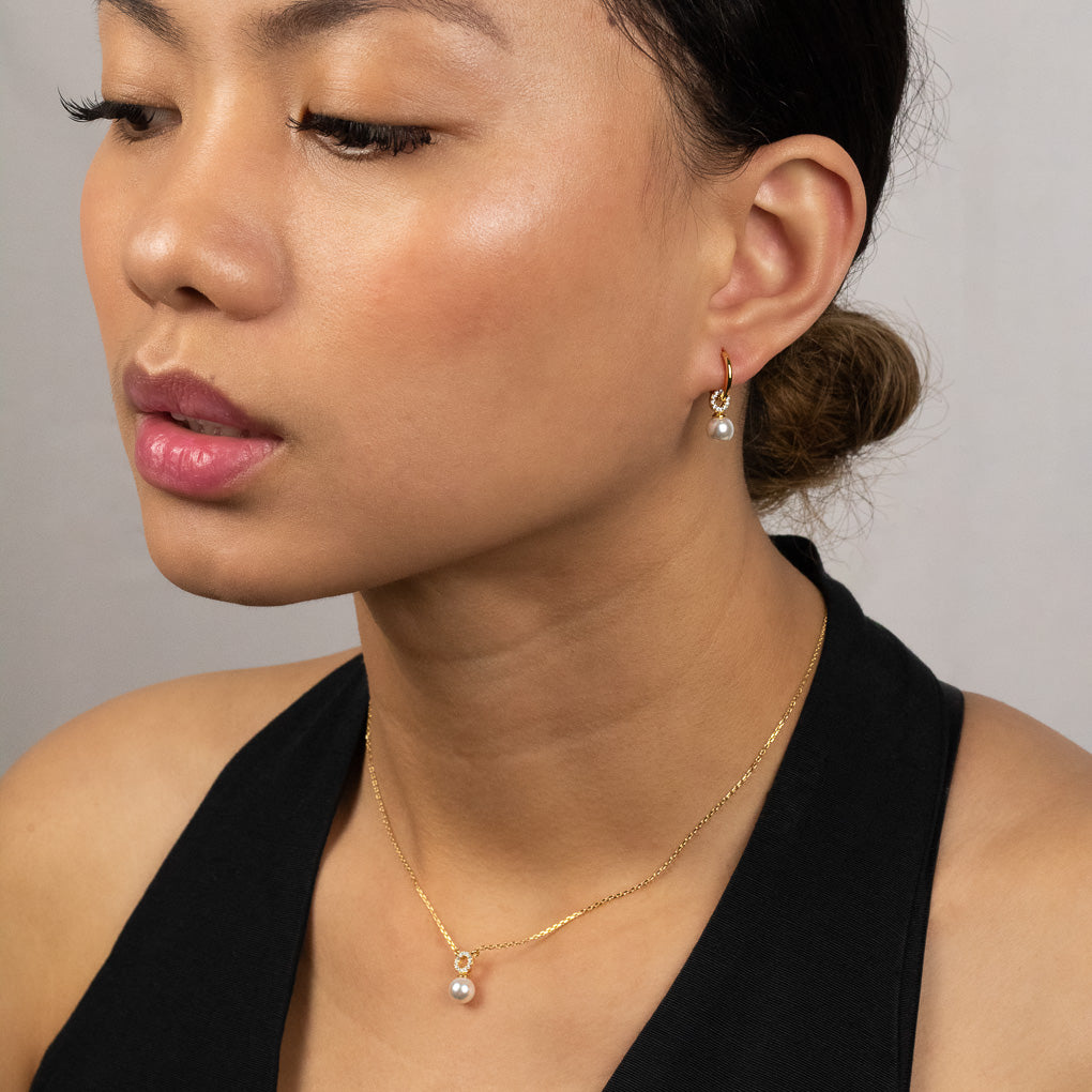 Crystal Pearl Huggie Hoops