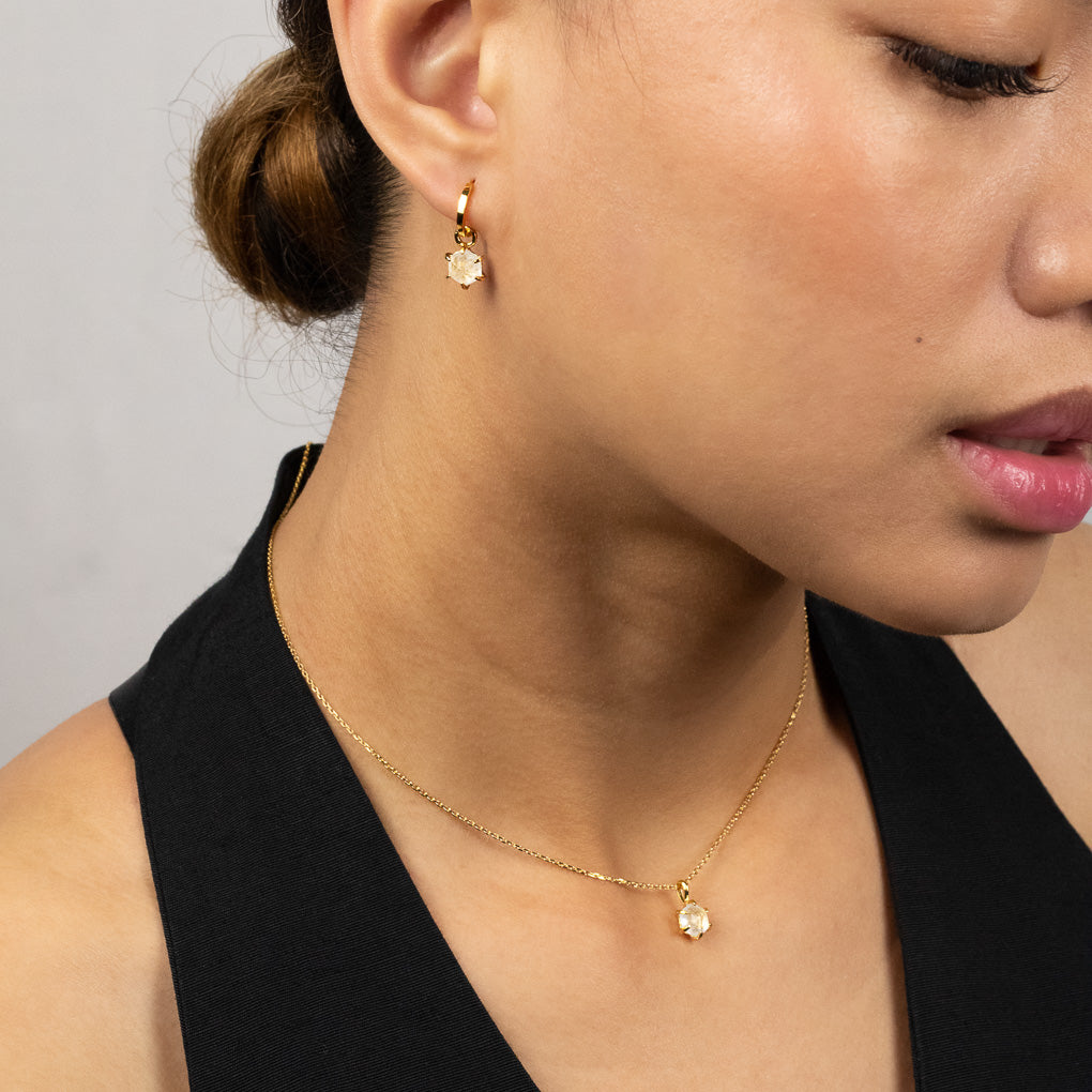 Crystal Quartz Huggie Hoops