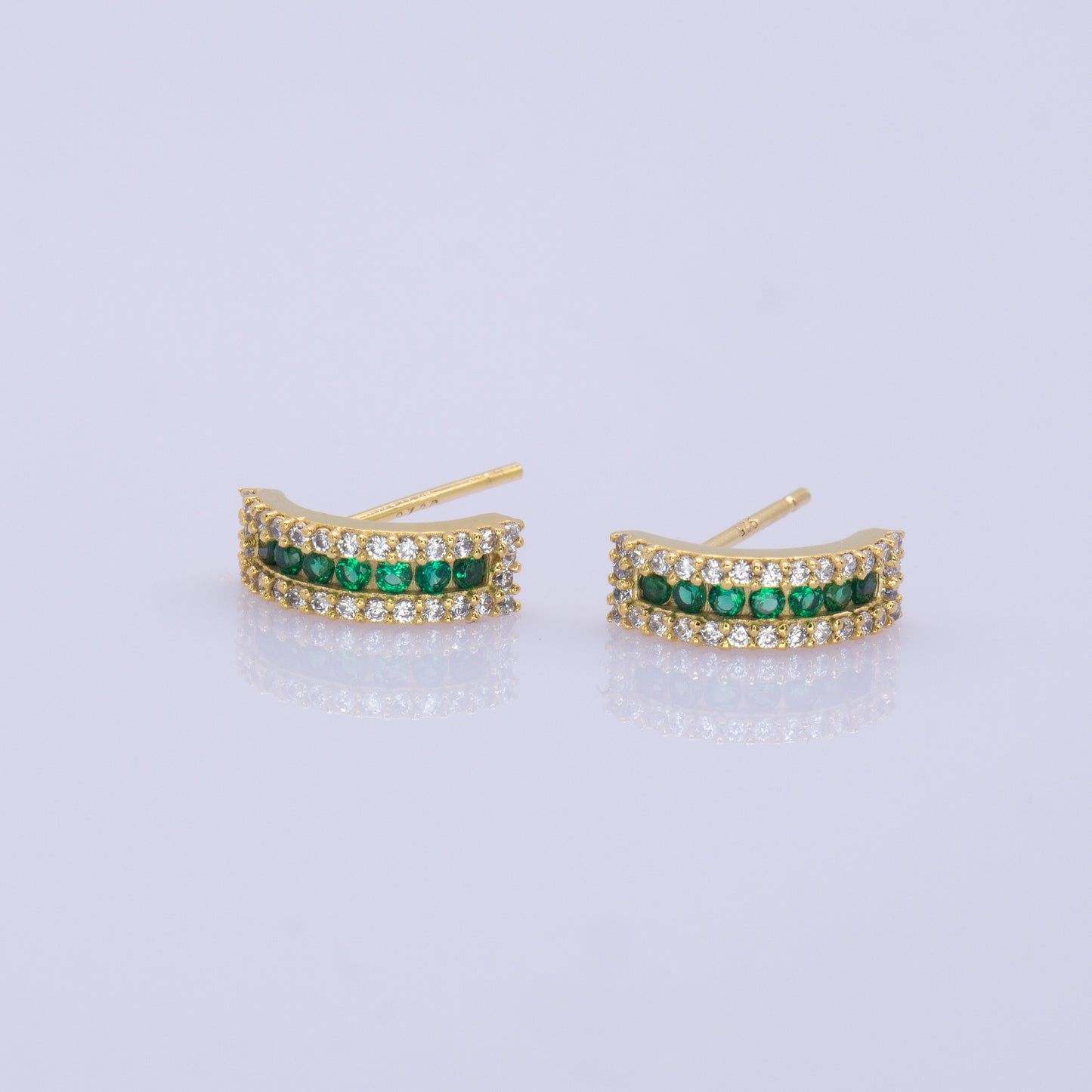 Green CZ Huggie Earrings