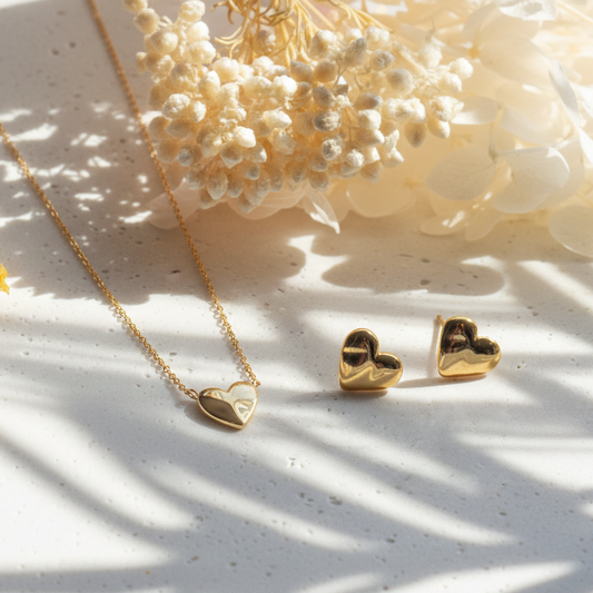 Gold Heart Necklace & Earrings