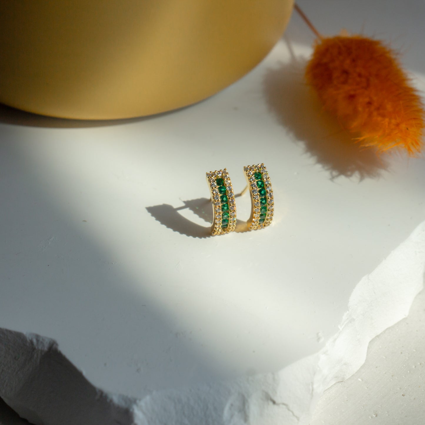 Green CZ Huggie Earrings