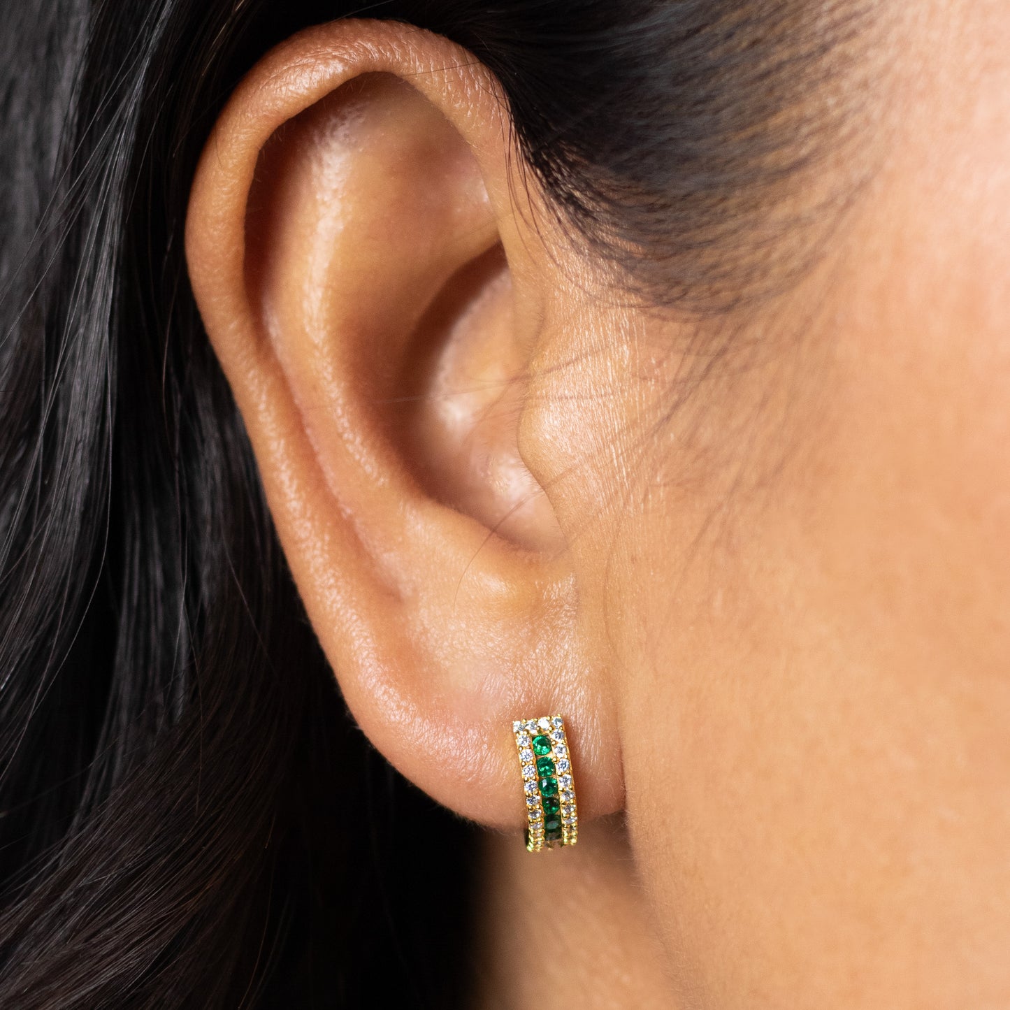 Green CZ Huggie Earrings