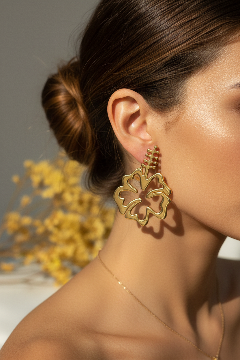 Hibiscus Earrings on Model