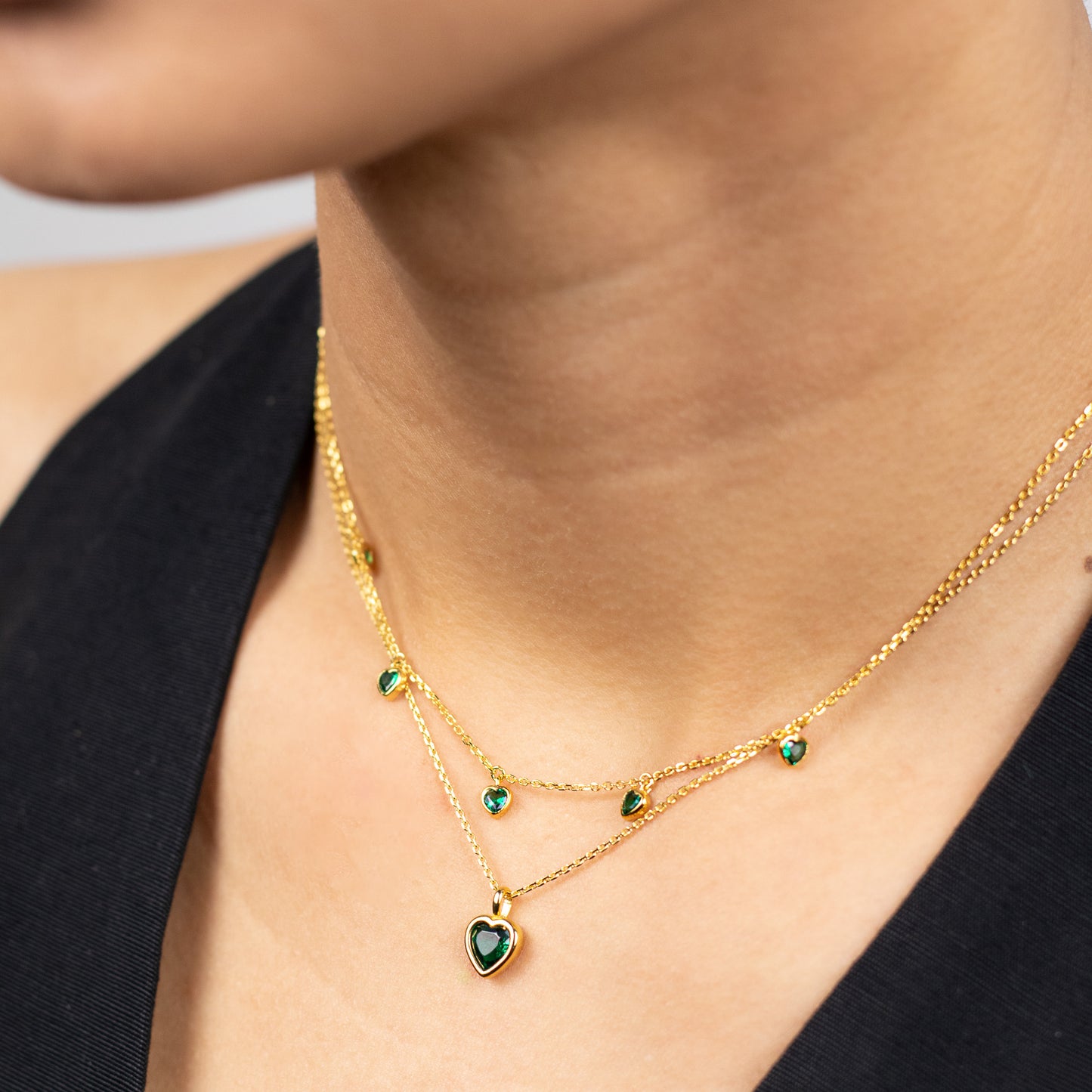 Green CZ Heart Necklace
