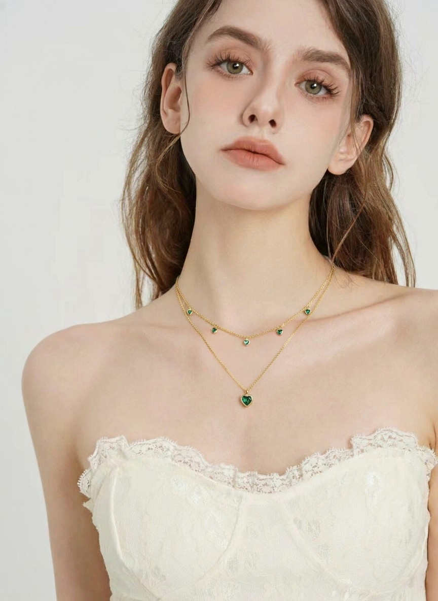 Green CZ Heart Necklace