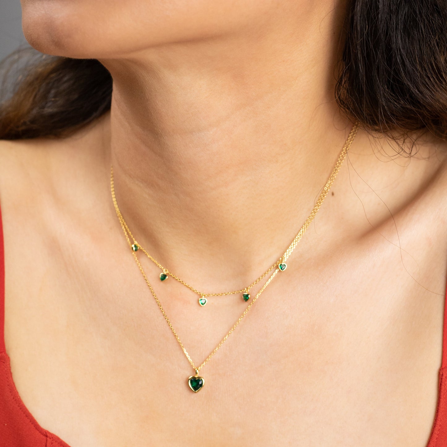 Green CZ Heart Necklace